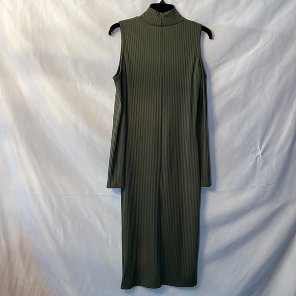 Olive Green Cold Shoulder Dress Size 12 - Picture 2 of 3